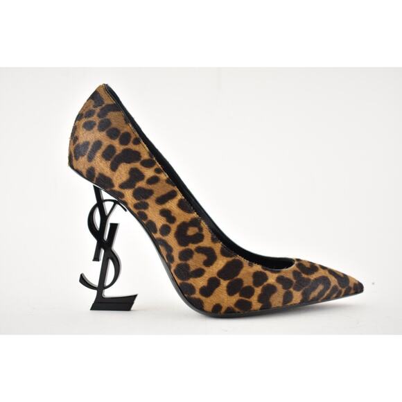Yves Saint Laurent YSL Logo Opyum Opium 110 Black Brown Leopard Heel Pump 38 - Picture 2 of 12